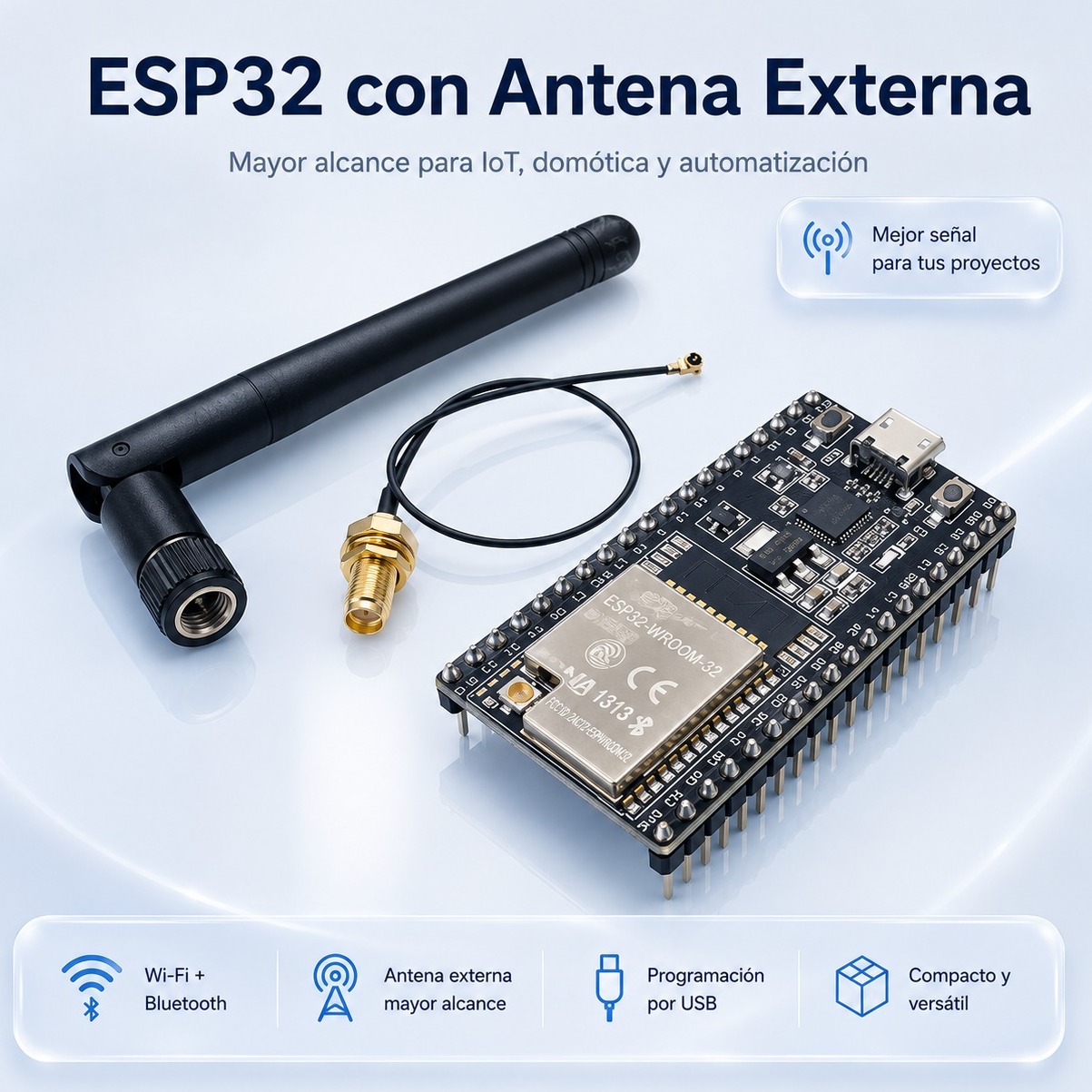ESP32 DevKit con Antena Externa Wi-Fi + Bluetooth